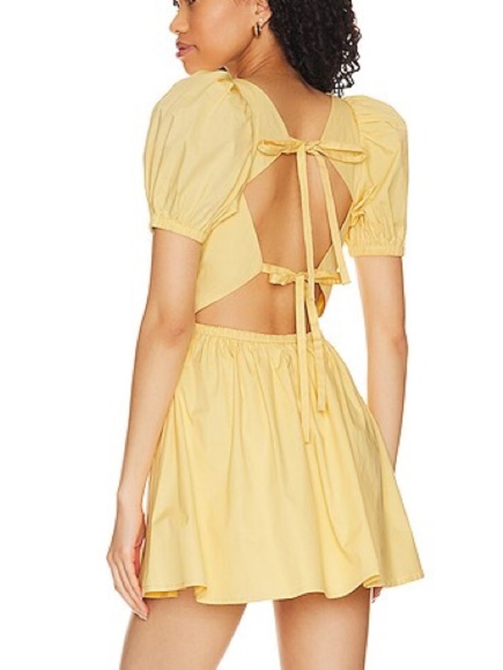 Lovers + Friends Yellow Open-Back Puff Sleeve Mini Dress